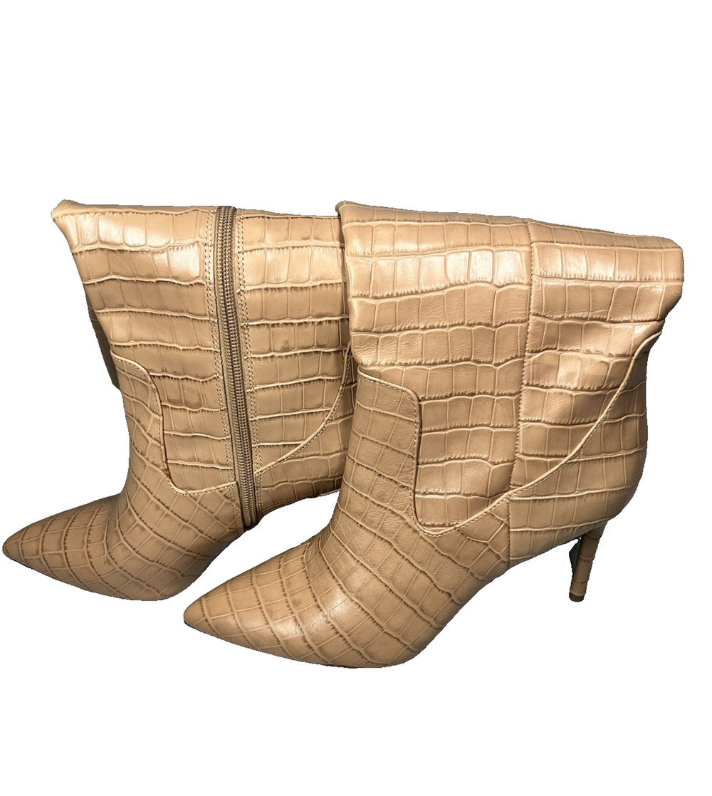 Antonio Melani Leather Tall Stiletto Boots Womens 8.5 M Tan Croc Alligator Print